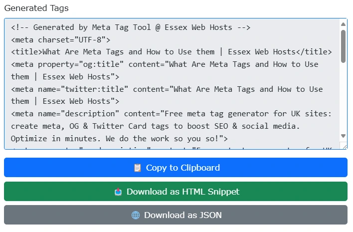 Screenshot showing meta tag generator tool step 7 form