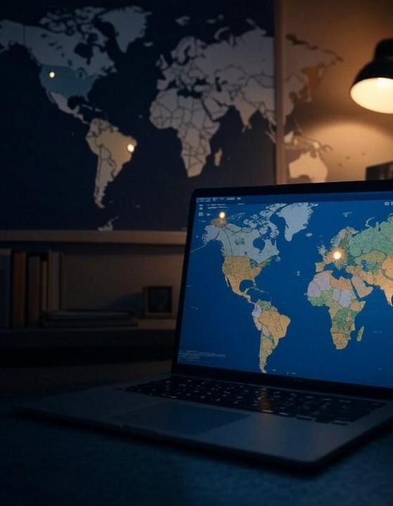 Global map showing IP location checker results for IP geolocation