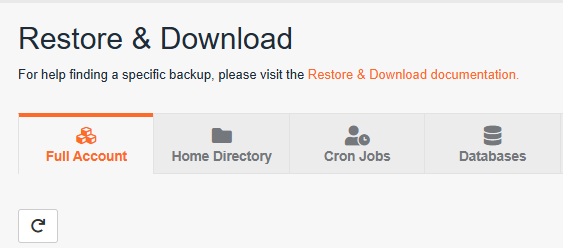 Jet Backup restore point selection screen